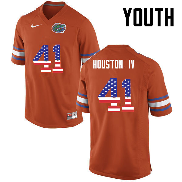 Youth Florida Gators #41 James Houston IV College Football USA Flag Fashion Jerseys-Orange